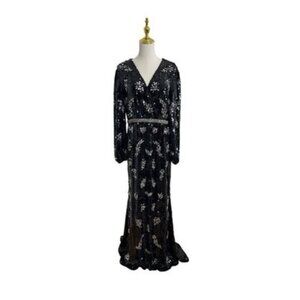 MAC DUGGAL 93616 Black Embellished Bishop Sleeve Gown Size 8 $1498
